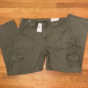AE high-rise straight (stretch) olive cargo pants